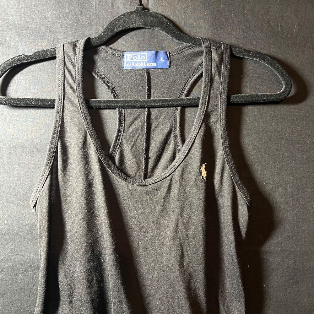 Polo Ralph Lauren Womens Size L Black Racerback Tank Top White Embroidered Pony